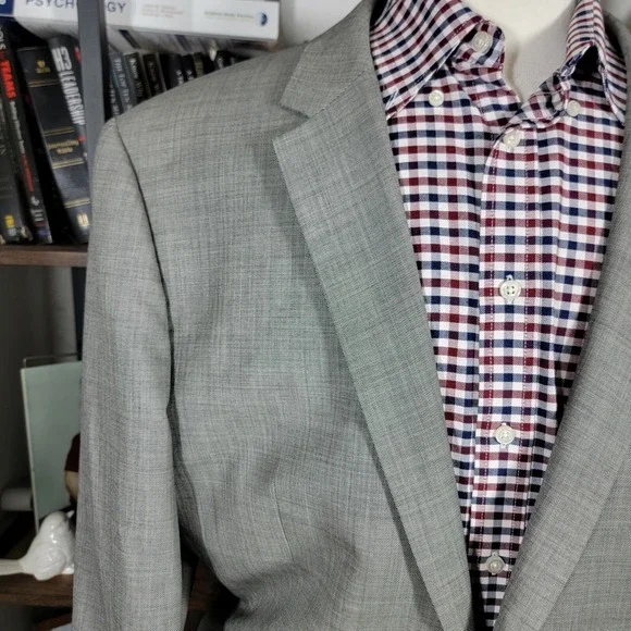 Indochino‎ Men's Sport Coat Blazer Two Button Gray Sharkskin Wool Size about 50L